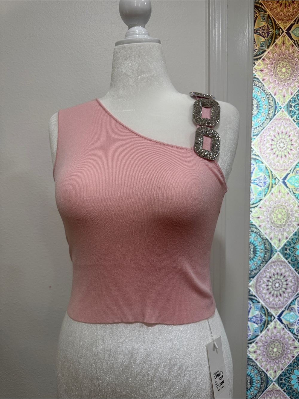 Embellished One-Shoulder Pink Crop Top